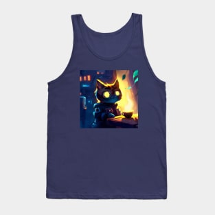 Futuristic Cat is Serving Some Coffee to a Customer Tank Top